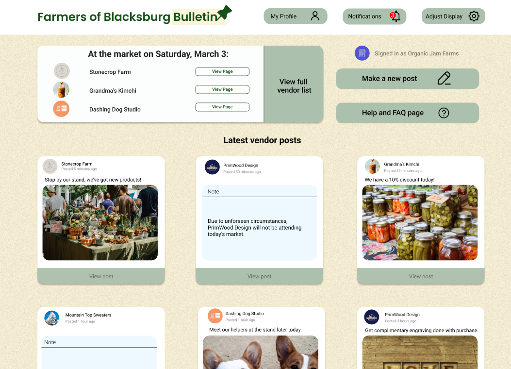 Part of our prototype of the homepage from our FOBB project.